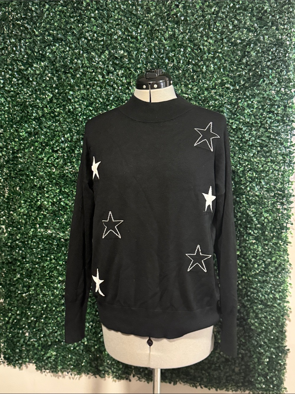 Black Star-Embroidered Turtleneck Sweater